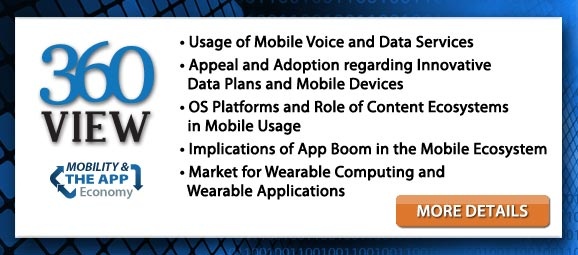 <ul><li>Usage of Mobile Voice and Data Services
<li>Appeal and Adoption regarding Innovative Data Plans and Mobile Devices</li>
<li>OS Platforms and Role of Content Ecosystems in Mobile Usage</li>
<li>Implications of App Boom in the Mobile Ecosystem</li>
<li>Market for Wearable Computing and Wearable Applications</ul></li>
